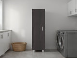 Vernon Slim Storage Cabinet with 4-Tier Shelf and Broom Hangers, Dark Walnut B097P474305