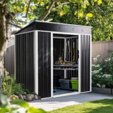 6 x 4 FT Outdoor Storage Shed, Metal Garden Storage House with Slanted Roof & Double Sliding Doors 72279813