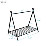 House Bed Tent Bed Frame Twin Size Metal Floor Play House Bed with Slat for Kids Girls Boys , No Box WF286773AAB