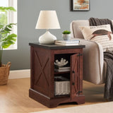 Farmhouse end table Nightstand Rectangular Farmhouse End Table with Barn Door and Adjustable Storage W2275P192794
