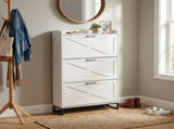 Barn door three-drawer cabinet with top panel shoe cabinet particleboard 80*24*145cm distressed 75533546