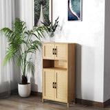 Mid-Century Modern 4-Door Storage Cabinet with Woven Rattan Doors & Adjustable Shelves - Perfect for W3151P288912
