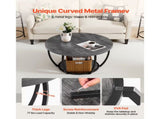 Round Coffee Table, Modern 2-Tier Wooden Center Table with Open Storage, Minimalist Design with 29342296
