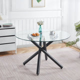 Black Dining Table with metal leg and glass,Modern Space Saving Kitchen Table for Living W234P311866