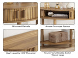 31.5-Inch Grooved Half-Moon Console Table, Farmhouse Sofa Table Behind Couch, Modern Entryway Table, 07132304