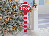 Lighted STOP Sign Christmas Yard Decorations, Pre-lit Road Sign SANTA STOP HERE with 70 LED White 88273492