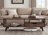 36.5" Rustic Coffee Table with Drawer & Open Shelves, Engineered Wood Center Table for Living Room 00807985