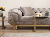Vanessa Modern Style Button Tufted Sofa Made of Wood and Gold Coated Metal Legs in Taupe Color 698781110416
