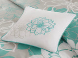 Printed Cotton Sateen Comforter Set Aqua Cal King B03596887