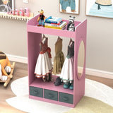 ZNTS Kids Costume Organizer、 Costume Rack、Kids Armoire、Open Hanging Armoire Closet with Mirror-PINK 52444756