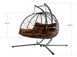Double Hanging Egg Chair wth Stand, Patio Hammock Swing Chair with Cushion Loveseat for Bedroom, W2500P320405