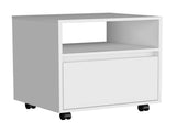Nightstand 20"H, with One Open Shelf, 1 Drawer and Casters, White B097133213