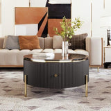 ZNTS Modern Round Coffee Table with 2 large Drawers Storage Accent Table WF311606AAB