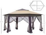 13' x 13' Pop Up Gazebo, Hexagonal Canopy Shelter with 6 Zippered Mesh Netting, Event Tent with W2225141508