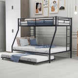 ZNTS Twin over Full Bed with Sturdy Steel Frame, Bunk Bed with Twin Size Trundle, Two-Side Ladders, Black 04979237