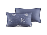 4 Piece Cotton Reversible Embroidered Quilt Set with Throw Pillow Navy Full/Queen B03595792