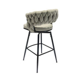 28" Bar Chair Linen Woven Bar Stool Set of 2,Black legs Barstools No Adjustable Kitchen Island 10838002