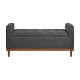 Mid-Century Modern Lift Top Storage Bench 1pc Tufted Dark Gray Upholstered Solid Wood Walnut Finish B011P192194