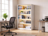White Wood Grain 5-Tier Bookshelf with LED Lights, Bookcase with Cable Holes for Living Room & Study 93235857