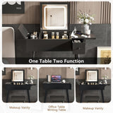 27.9'' Black Makeup Vanity Desk with Flip Top Mirror and LED Light, Dressing Table with Charging N704P210491B