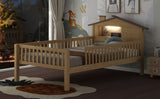 Twin Size Wood Platform Bed with House-shaped Headboard, LED and Built-in Storage, Natural N709P184429M