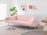 The straight-row white corduroy sofa with throw pillows, featuring a minimalist style, is suitable W1658P251982