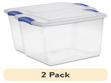 (2 pack) 27 Quart Medium Latching Storage Bin, Clear Plastic Stoarge Conatiner with Latch Lid, Blue 14160816