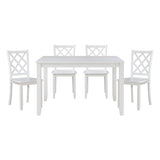 Classic Transitional 5pc Dining Set White Finish Dining Table and Four Side Chairs Set Lattice-Back B011P144224