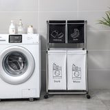 Laundry Basket 2 Tier Clothes Sorter with 4 Removable Bags to Organize Clothes, With Four Wheels, 68926337