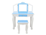 Children's Wooden Dressing Table Three-Sided Folding Mirror Dressing Table Chair Single Drawer Blue 02718254