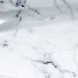 Faux marble white dining table top Four rounded leg posts Rounded table corners White Oak leg color B107P355284