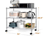 Heavy Duty 3-Tier Wire Shelving with Wheels, Adjustable Steel Storage Rack, Chrome, 24" x 14" x 30" 91602028