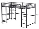 Twin Size Metal Loft Bed with Desk and Storage Shelves, 2 Built-in Ladders & Guardrails, Loft Bed 24084239