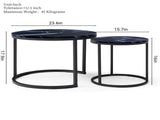 Set 2 Coffee Table Nesting Black top Black Frame Circular Round and Marble Pattern Wooden Tables, 62287079