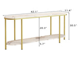 2-Tier Oval Console Table, White Faux Marble Top with Gold Metal Frame, Modern Entryway Table with 81910274