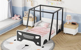 ZNTS Twin Size Car-shaped Bed with Roof,Wooden Twin Floor Bed with wheels and door Design,Montessori 07290986