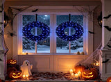 24in Black Pre-Lit Christmas Wreath, 179 Branch Tips, 35 Purple LED Lights, IP44 Timer, Gothic 18056329