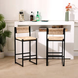 Honey Bar Stools Set of 2 Paper Rope Weave Dining Chairs with Back Hand Weave Stools for Kichen W1757138691