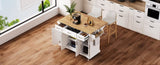 K&K 54inch Large Kitchen Island with Rubber Wood Drop Leaf, Embossed Texture Rolling Kitchen Cart on N707P195395W