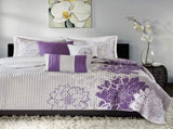 6 Piece Printed Cotton Quilt Set with Throw Pillows Taupe Grey/Purple King/Cal King B03597429