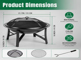 20.2in Round Wood- Pit with Mesh Lid, Fire Poker/Grate, Black 53387512