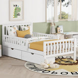 Twin Size Wood Platform Bed with Guardrails on Both Sides and Two Storage Drawers ,White N733P172696K
