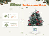 2 Pack 3FT Pre-Lit Snow Flocked Christmas Trees, Green PVC PE Pine Needle Foliage with 264 Tips, Red 09524057