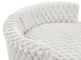 Malna Plush 3D Upholstered Barrel Accent Chair with Wheels, Off-white T2574P221267