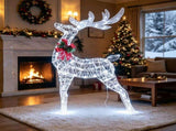 33" x 12" x 53" Lighted Christmas Reindeer Decoration, 120 Cold LED Lights Glitter Antlers with Red 38457787