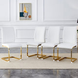 Luxury Simple Arch Chair - Set of 4 White PU Material High Resilience Dining Chair with Arched Metal W1151P154873
