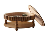 Farmhouse Fluted Coffee Table with Storage and Flip-Top Lids, Rustic Brown Center Table for Living W1445P370480