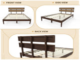 Double rattan woven headboard, Bohemian style, painted finish, pine wood, dark walnut color, Queen 63646995