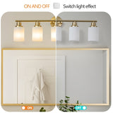 5-Light Golden Bathroom Vanity Light Fixture, Frosted Glass Shades, Modern Wall Mounted Lighting W1340P206702