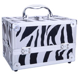 ZNTS SM-2176 Aluminum Makeup Train Case Jewelry Box Cosmetic Organizer with Mirror 9"x6"x6" White Zebra 40298534